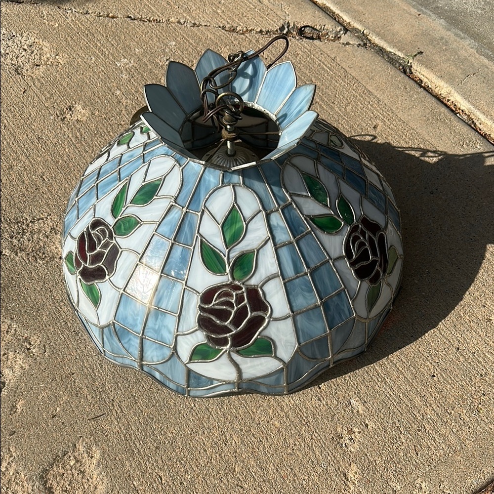 Blue and Green Glass Art Lamp Shade with Floral Design